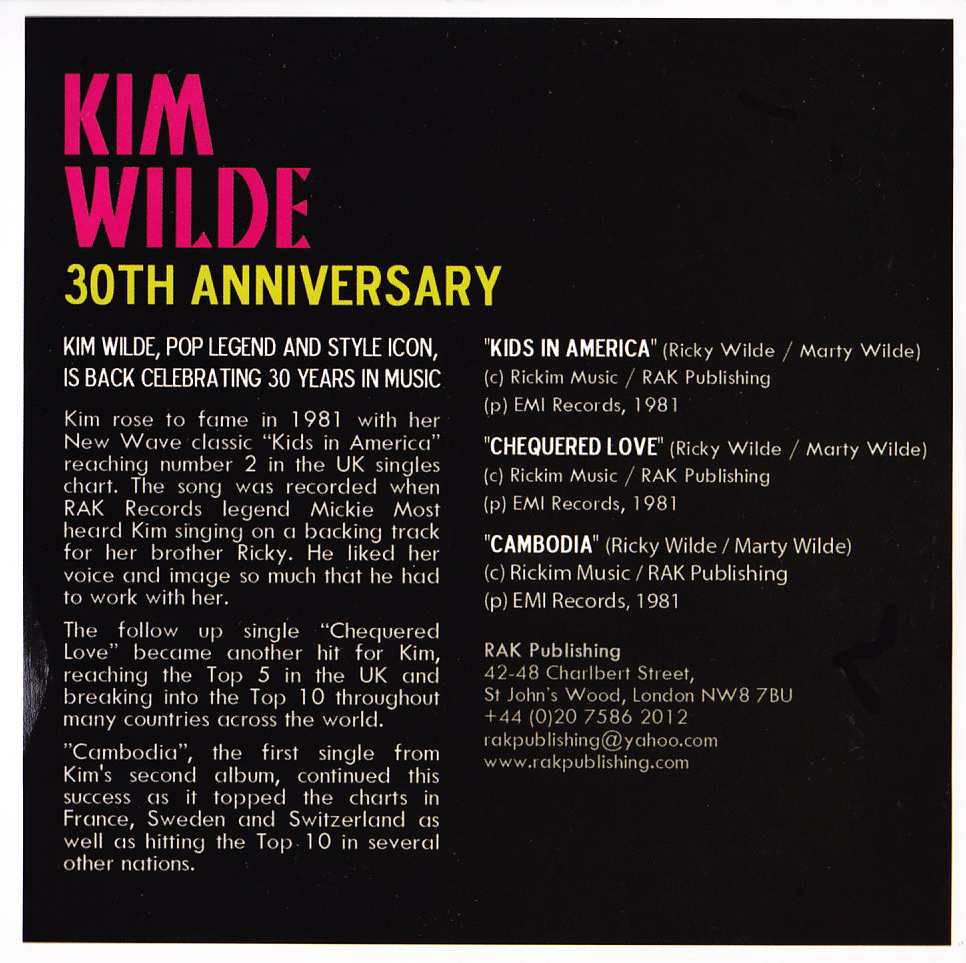 KIM WILDE. 30 ANNIVERSARY